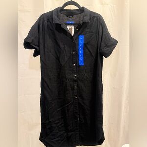 Button-Front Short-Sleeve Shirt Dress - Size L